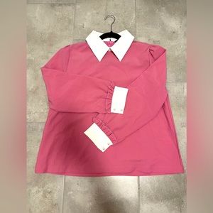 Sister Jane pink blouse with ruffled detail